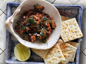 Coctel de mejillones en conserva con Chilli Mix TATACOA🔥 y Saltinas