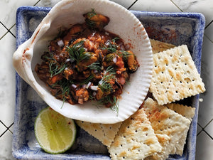 Coctel de mejillones en conserva con Chili Mix TATACOA🔥 y Saltinas