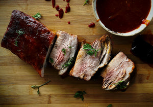 Costilla de cerdo asada con Rub #4 BARBADOS🇧🇧 y bbq de naranja y ron