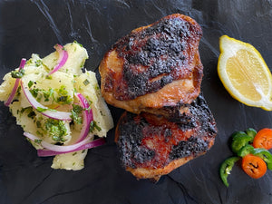 Jamaican jerk chicken con Rub #4 BARBADOS🇧🇧 y yuca con mojo
