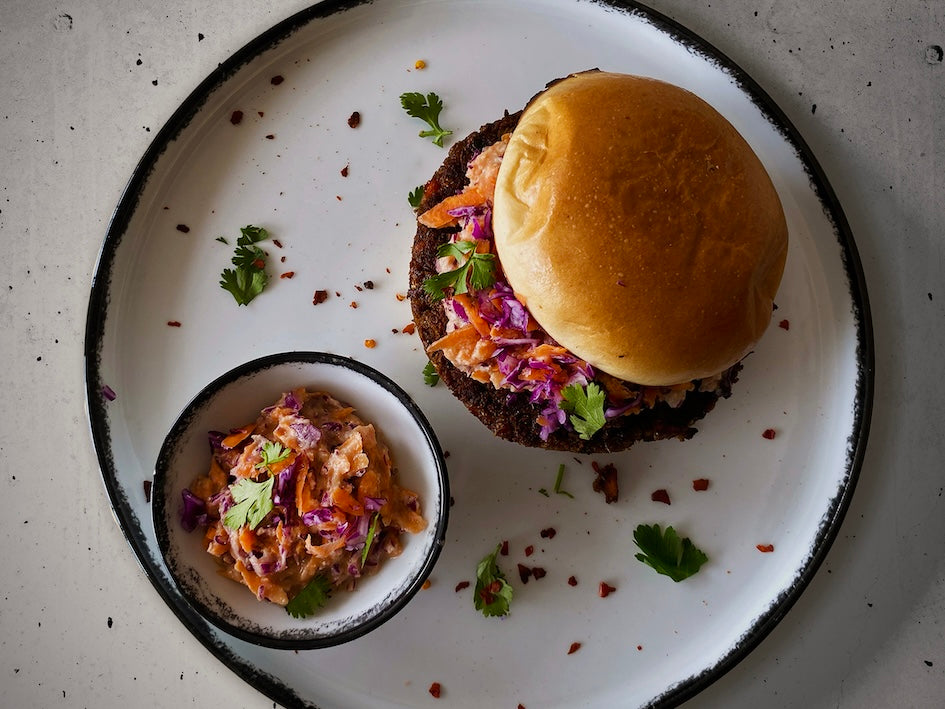 Hamburguesa de lentejas y Rub #5 MARRAKECH🇲🇦 con tahini slaw