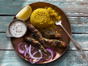 Seekh kebab de pollo con Rub #9 MUMBAI🇮🇳 y arroz de cúrcuma